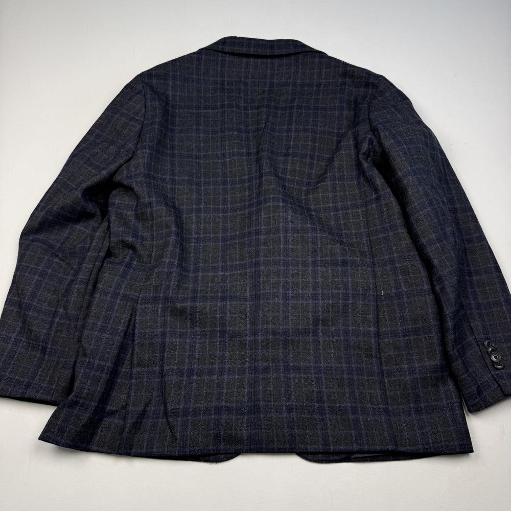 Jos A Bank Sport Coat Mens 44 Gray Blue Plaid Wool Tailored Fit Two Button - Picture 10 of 11